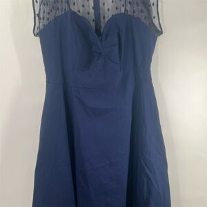 Torrid Plus Size 22 Navy Polka Dot Mesh Overlay Sweetheart Dress Party Cocktail